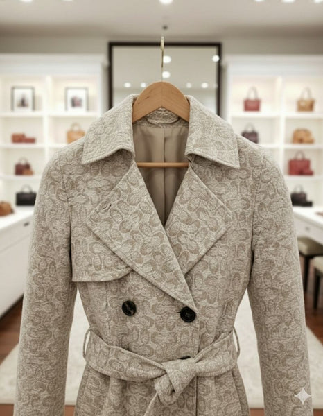Elegant Beige Monogram Trench Coat – Timeless, Stylish & Premium