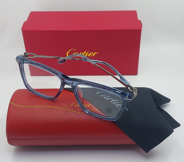 Blue Transparent Eyeglasses  Luxury Frame with Signature Metal Temples
