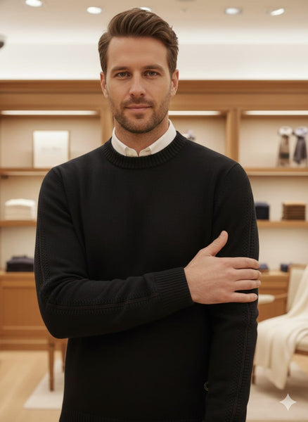 Premium Black Classic Round Neck Sweater – Elegant & Timeless Style