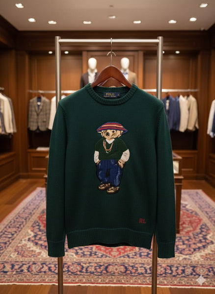 Embroidered Green Crew Neck Sweater Premium Winter Style