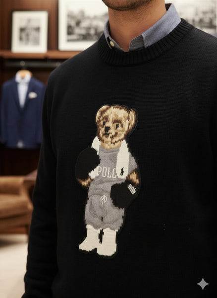 Black  Bear Boxing Crew Neck Sweater Premium Winter Fashion