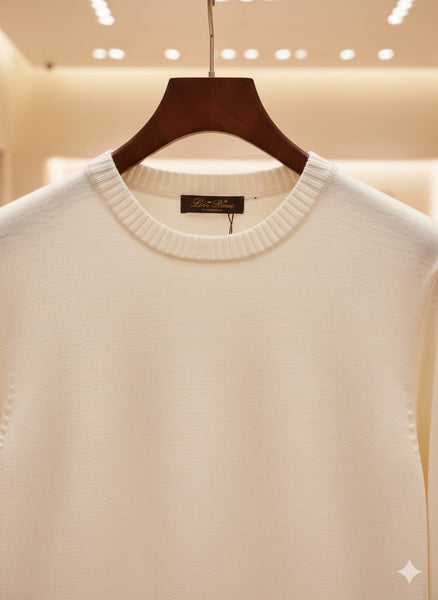 Classic Solid White Crew Neck Sweater Premium Winter Essential