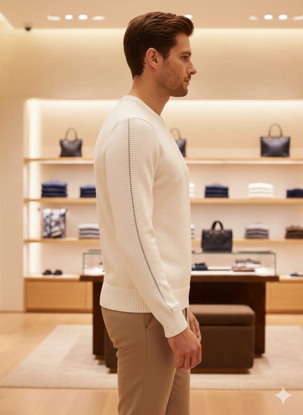 Classic Solid White Crew Neck Sweater Premium Winter Essential