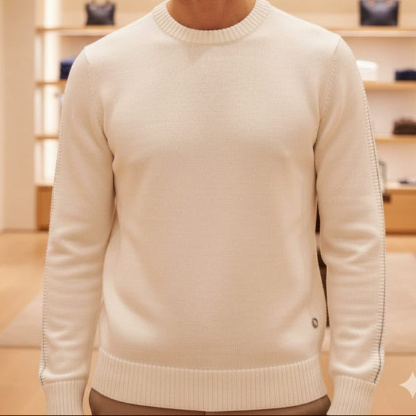 Classic Solid White Crew Neck Sweater Premium Winter Essential