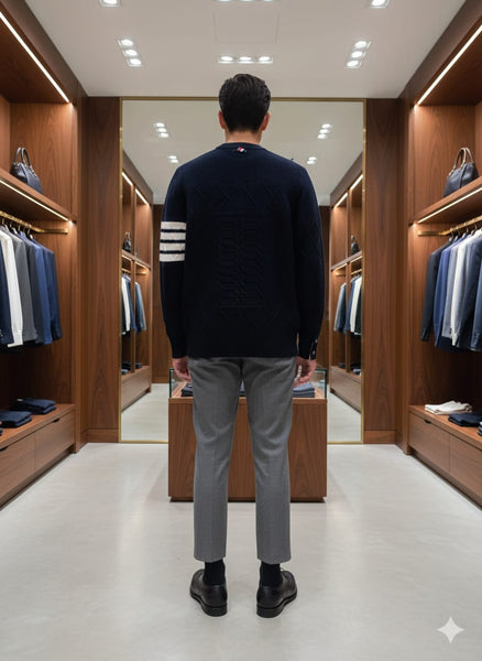 Premium Navy Blue Textured Knit Sweater  Classic & Stylish