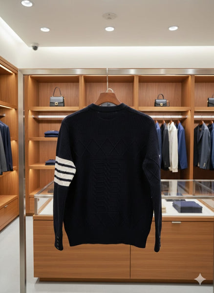 Premium Navy Blue Textured Knit Sweater  Classic & Stylish