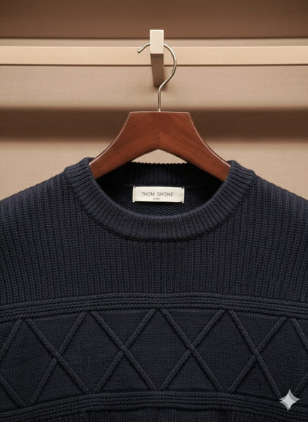 Premium Navy Blue Textured Knit Sweater  Classic & Stylish