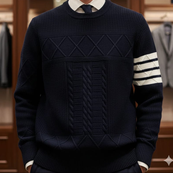 Premium Navy Blue Textured Knit Sweater  Classic & Stylish