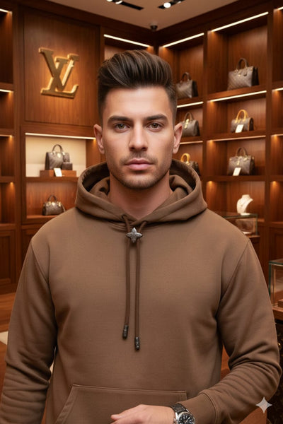 Branded Drawstring Hoodie In Beige