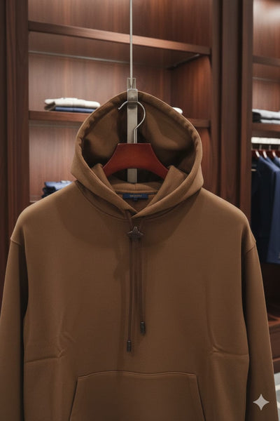 Branded Drawstring Hoodie In Beige