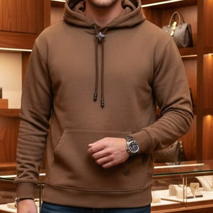 Branded Drawstring Hoodie In Beige