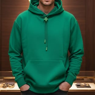 Branded Drawstring Hoodie In  Green