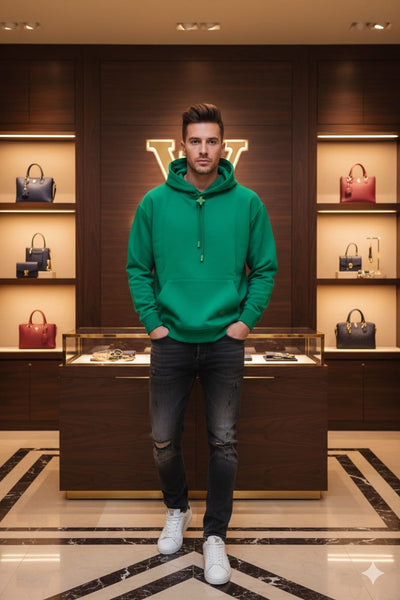 Branded Drawstring Hoodie In  Green