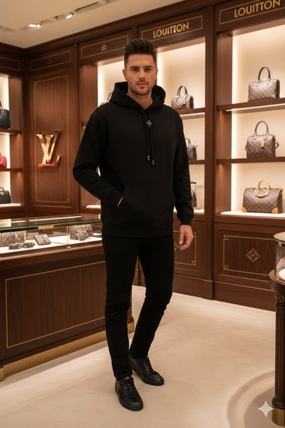 Branded Drawstring Hoodie In Black