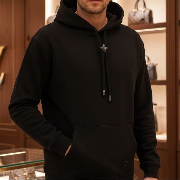 Branded Drawstring Hoodie In Black