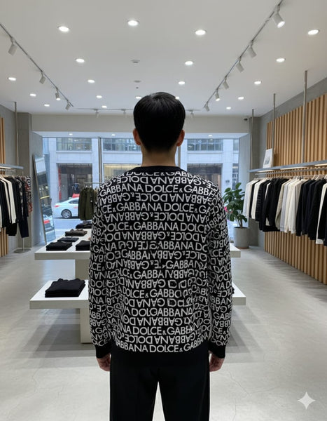 All-Over Text Print Knit Sweater – Bold & Trendy Look