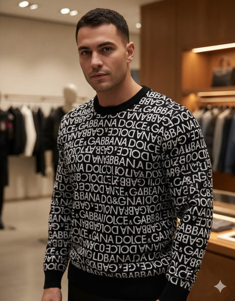 All-Over Text Print Knit Sweater – Bold & Trendy Look