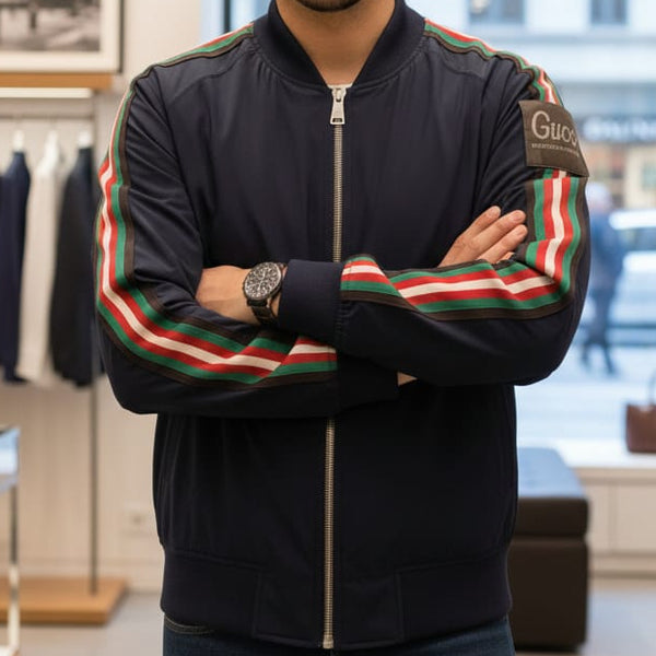 Bomber Jacket with Stylish Stripe Sleeves – Modern Casual Wear (Copy)