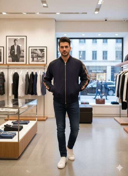 Bomber Jacket with Stylish Stripe Sleeves – Modern Casual Wear (Copy)