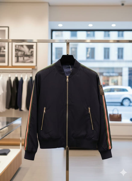 Bomber Jacket with Stylish Stripe Sleeves – Modern Casual Wear (Copy)