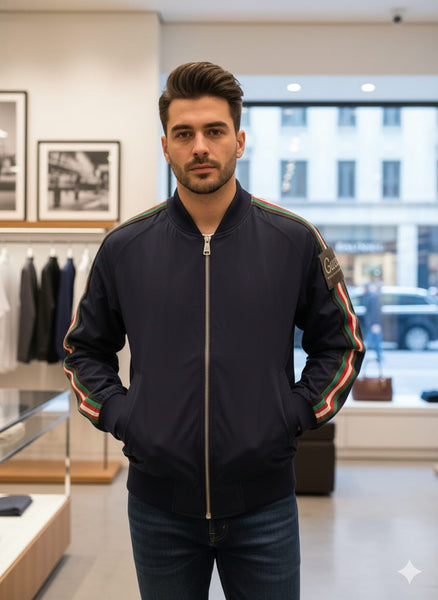 Bomber Jacket with Stylish Stripe Sleeves – Modern Casual Wear (Copy)