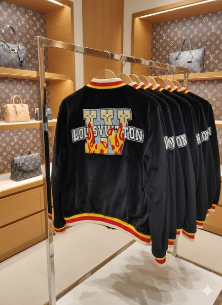 Velvet Jacket with Striped Trim and Logo Patch