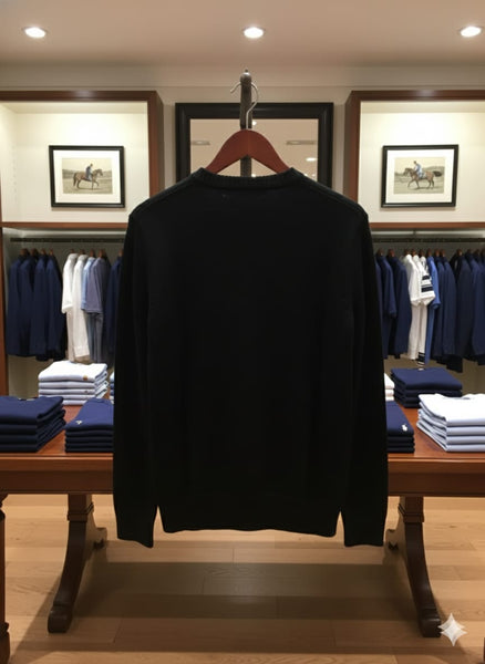 Black Crew Neck Sweater with Cute Bear Design