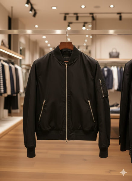 Classic Black Zip-Up Bomber Jacket Clean & Modern Style