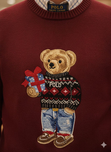 Stylish Maroon Teddy Bear Knit Sweater