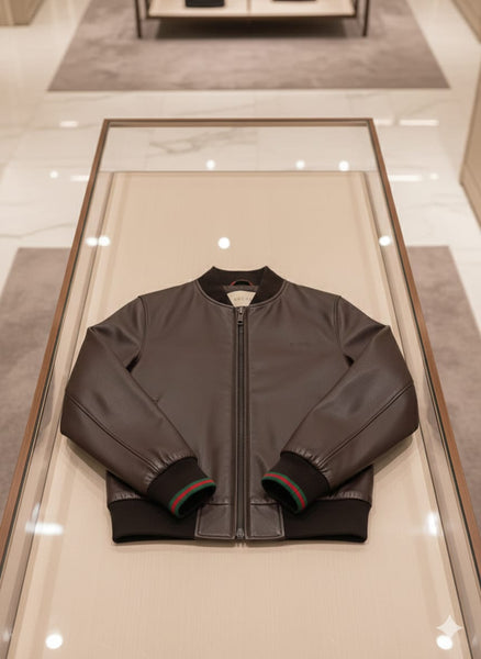 Elegant Classic Brown Leather Bomber Jacket