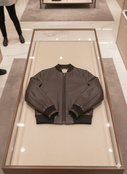 Elegant Classic Brown Leather Bomber Jacket