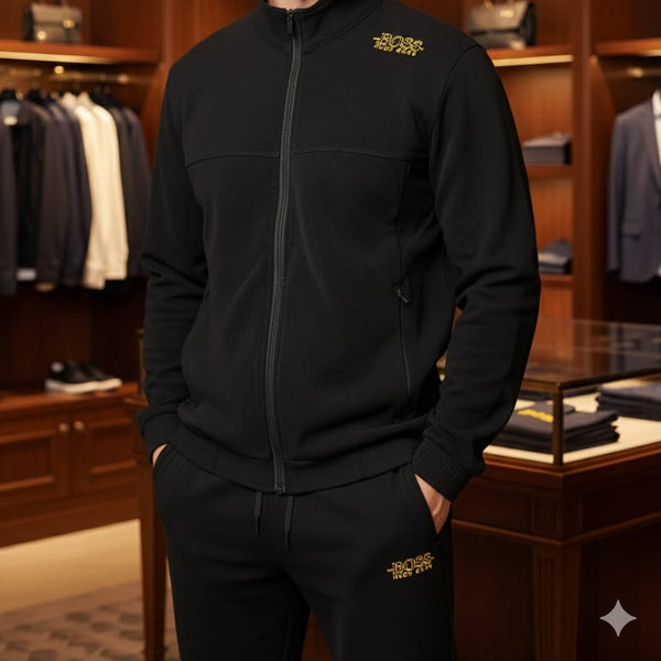 Classic Black Tracksuit Set – Zip Jacket & Jogger Pants