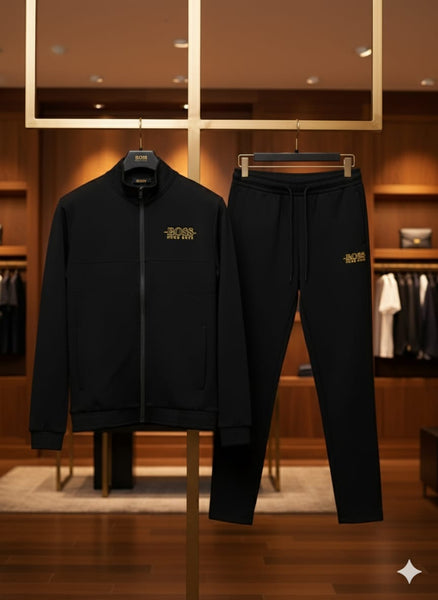 Classic Black Tracksuit Set – Zip Jacket & Jogger Pants