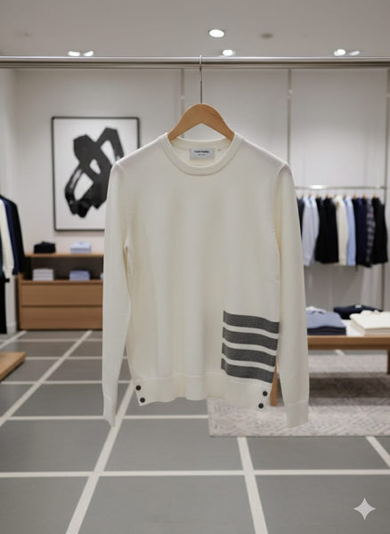 Luxury  Diagonal Stripe Merino Round Wool Knit Pullover