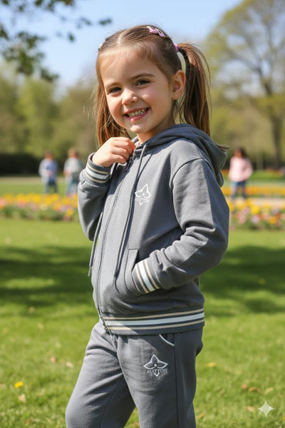 Kids Grey Zip-Up Co-ordinate  Set – Cute, Comfortable & Stylish