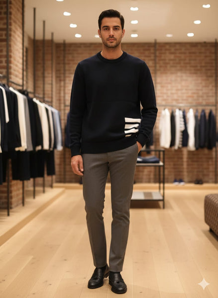 Elegant Brand  Diagonal Stripe Merin Wool Knit Pullover