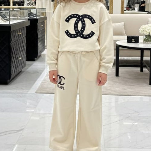 Kids Cream Co-Ord Set with Logo Print  Cute & Comfortable Style