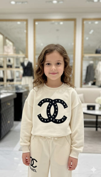 Kids Cream Co-Ord Set with Logo Print  Cute & Comfortable Style