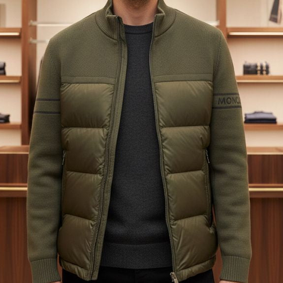 Men’s Premium Olive Green Quilted Knit Jacket