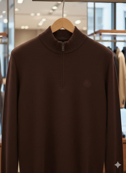 Premium Brand Brown y Half-Zip Knit Pullover