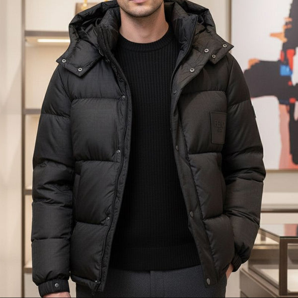 Men’s Black Puffer Jacket with Hood Luxury Warmth & Style