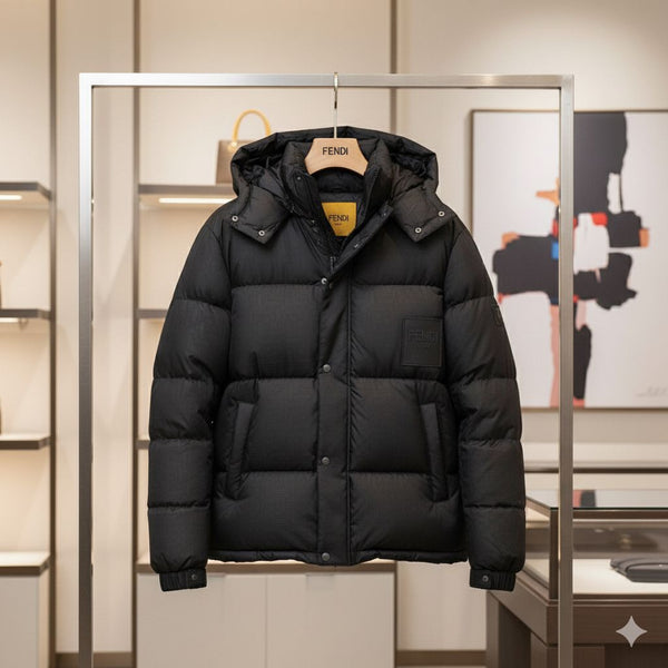 Men’s Black Puffer Jacket with Hood Luxury Warmth & Style