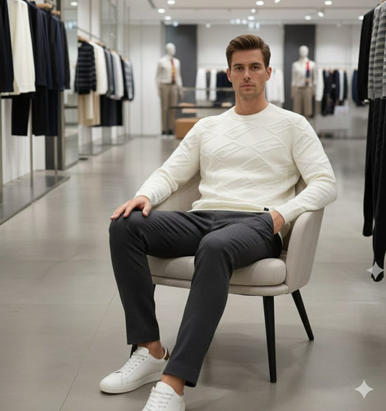 Premium Ivory Textured Knit Luxury Pullover