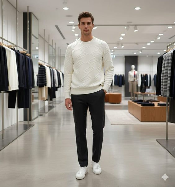 Premium Ivory Textured Knit Luxury Pullover