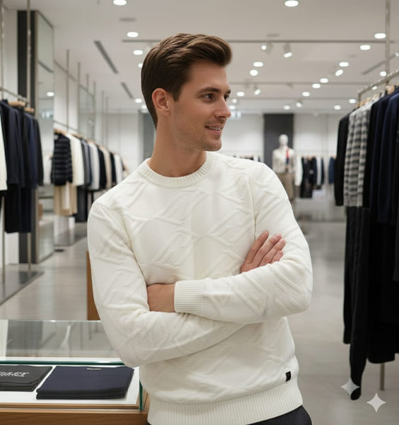 Premium Ivory Textured Knit Luxury Pullover