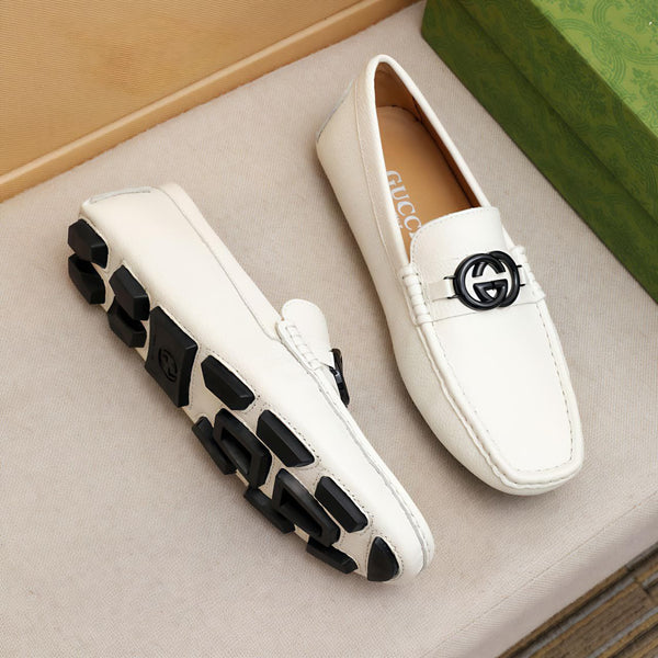 Men’s White Leather Loafers Classic Designer Style with Icon Detail