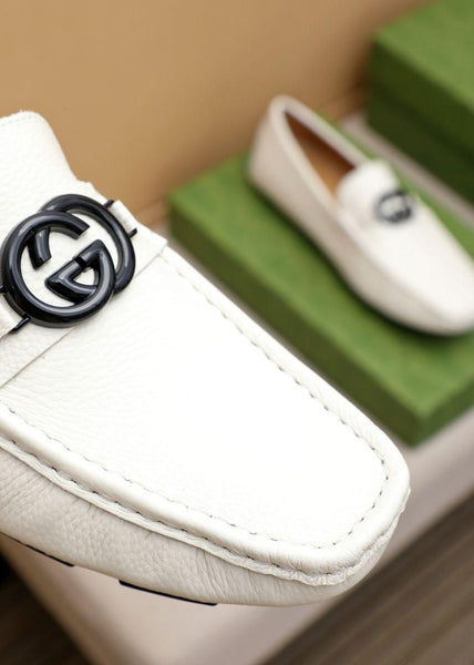 Men’s White Leather Loafers Classic Designer Style with Icon Detail