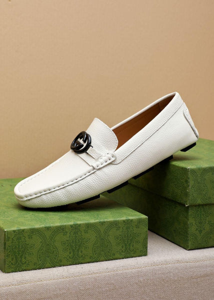 Men’s White Leather Loafers Classic Designer Style with Icon Detail