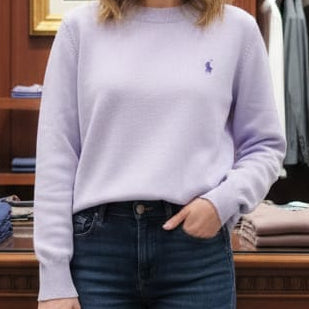 Women’s Soft Lavender Crew-Neck Sweater Elegant Casual Knitwear