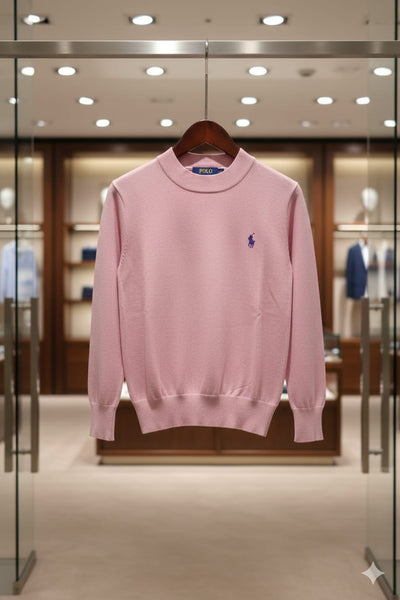 Women’s Soft Pink Crew-Neck Sweater Elegant Casual Knitwear